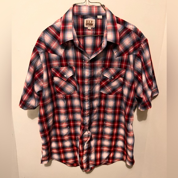 Ely Cattlemen - Men’s XL - Red / Blue & Silver - Pearl Snap Western Shirt - - Picture 11 of 14